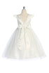 Big Girls Flutter Sleeve Floral Applique Junior Bridesmaid Dress 16.5-20.5